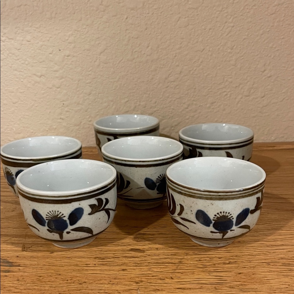 Vintage Otagiri Blue and Brown Floral 6 tea cups